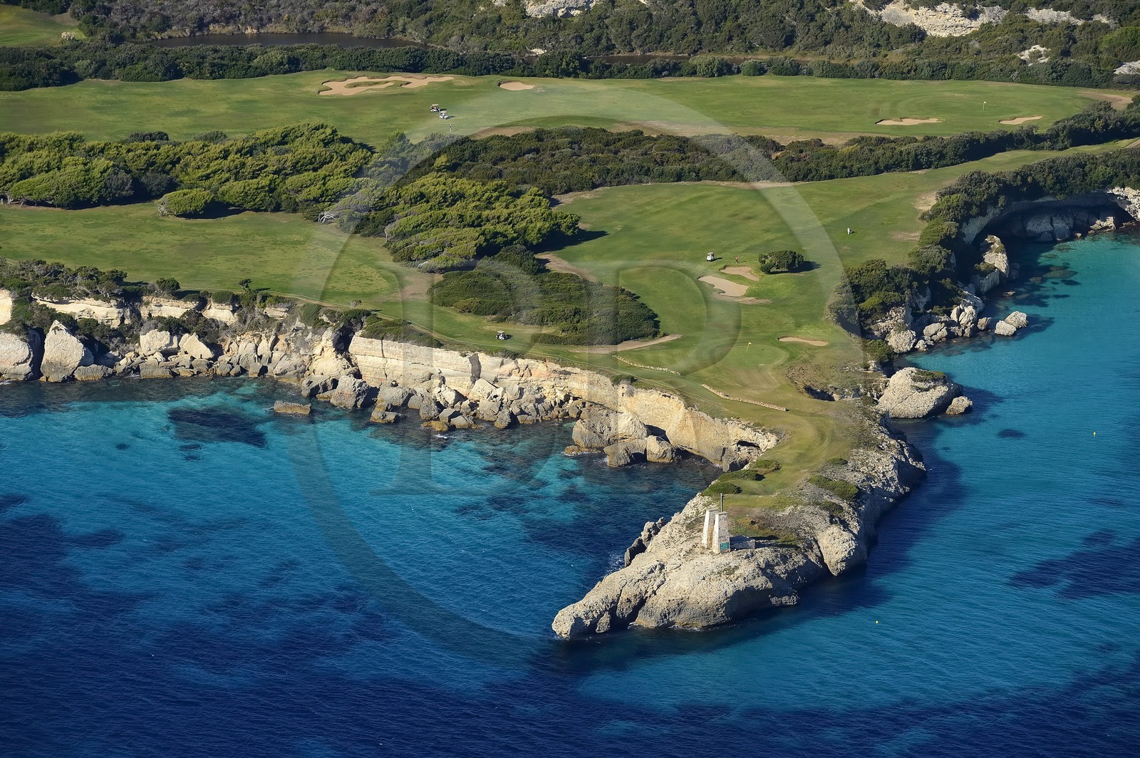 France, Corse du Sud, Bonifacio, Pointe de Sperone, Sperone golf course (aerial view)