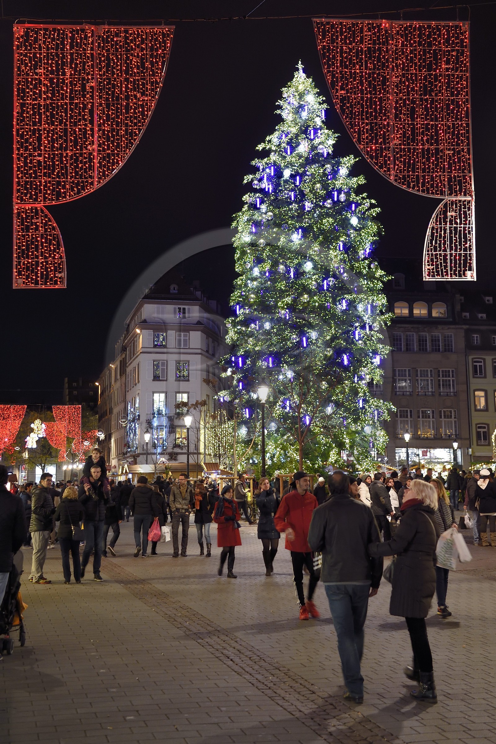 France, Bas Rhin, Strasbourg, old town listed as World Heritage by UNESCO, the big christmas tree on Place Kleber