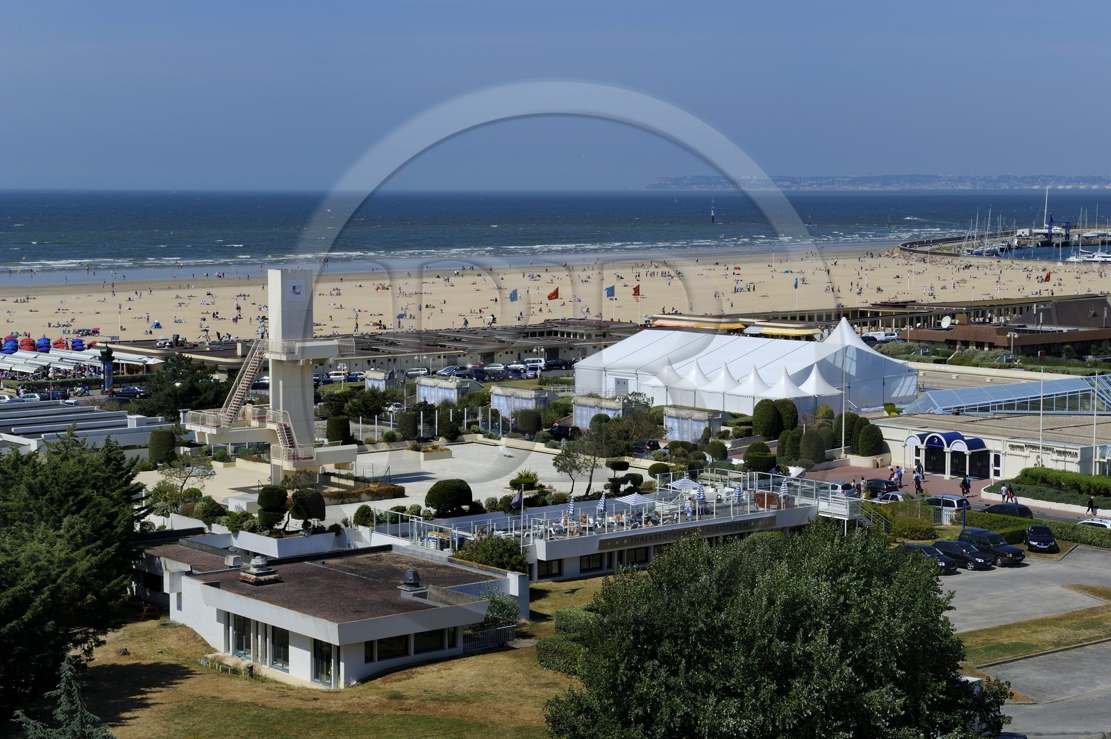France, Calvados, Pays d'Auge, Deauville, Thalassotherapy center and the beach