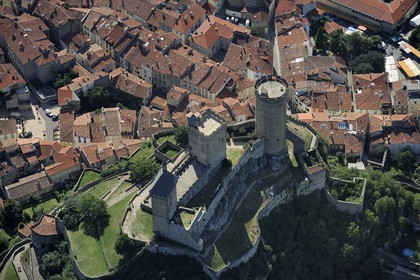 France, Ariege, Foix, 10th-15th centuries castle (aerial view)