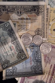 Espagne, Pays basque espagnol, Biscaye, Gernika-Lumo, Musée de la Paix, un musée de l'histoire de Guernica, Pesetas, argent de la République entre 1931 et 1939