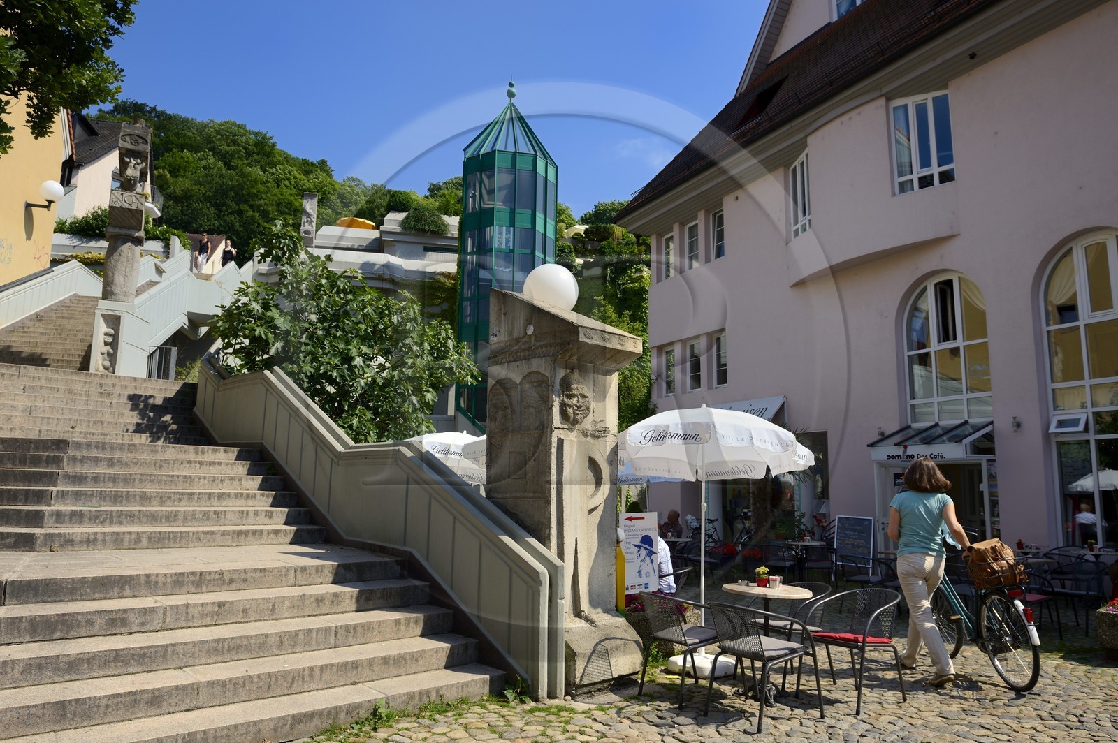 Germany, Baden-Wurttemberg, Freiburg im Breisgau, the Schloßbergsteg staircase sculpture by artist Emil Wachter