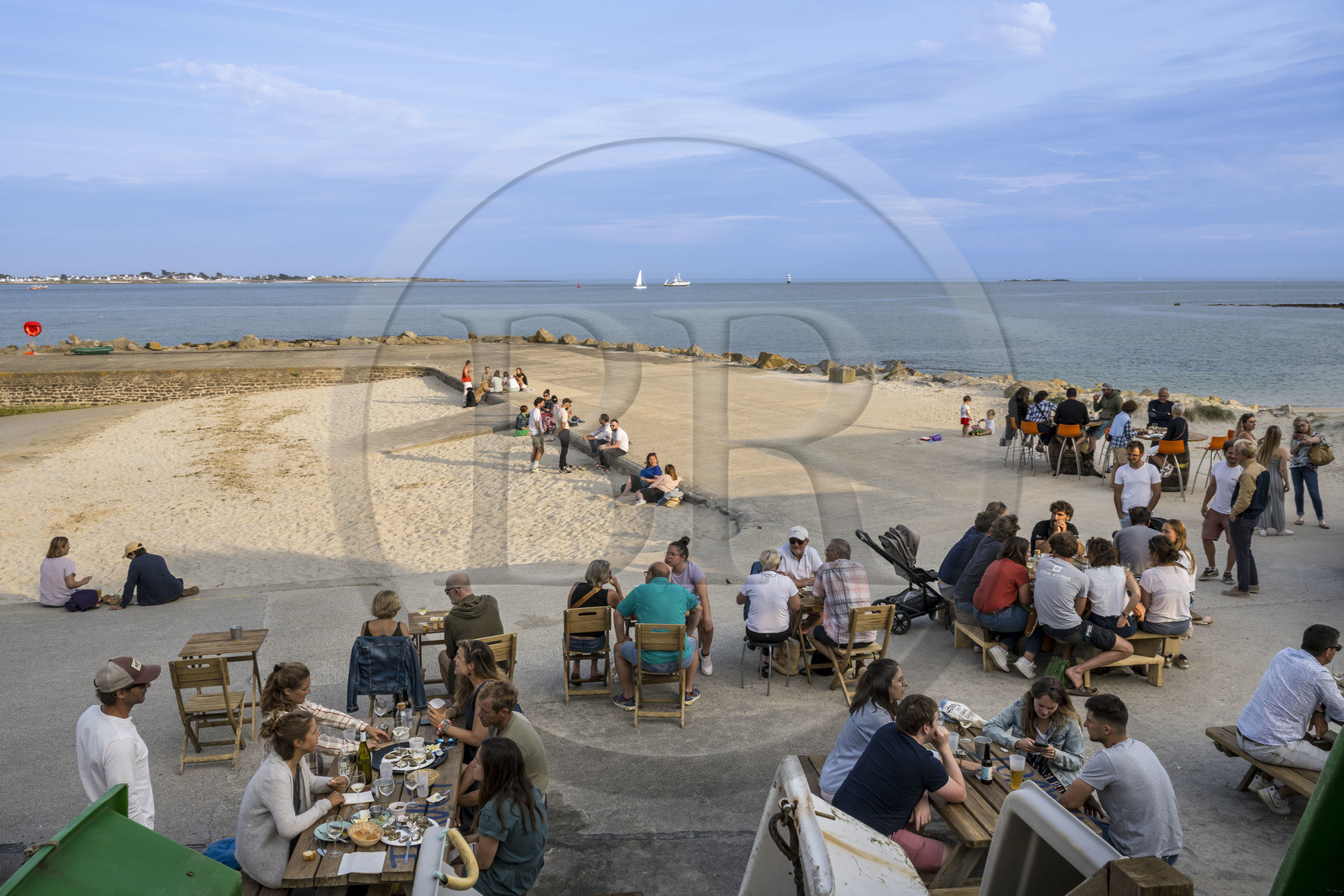France, Morbihan (56), rade de Lorient, Larmor-Plage, Pointe des Blagueurs à l'extrémité de la plage de Port-Maria