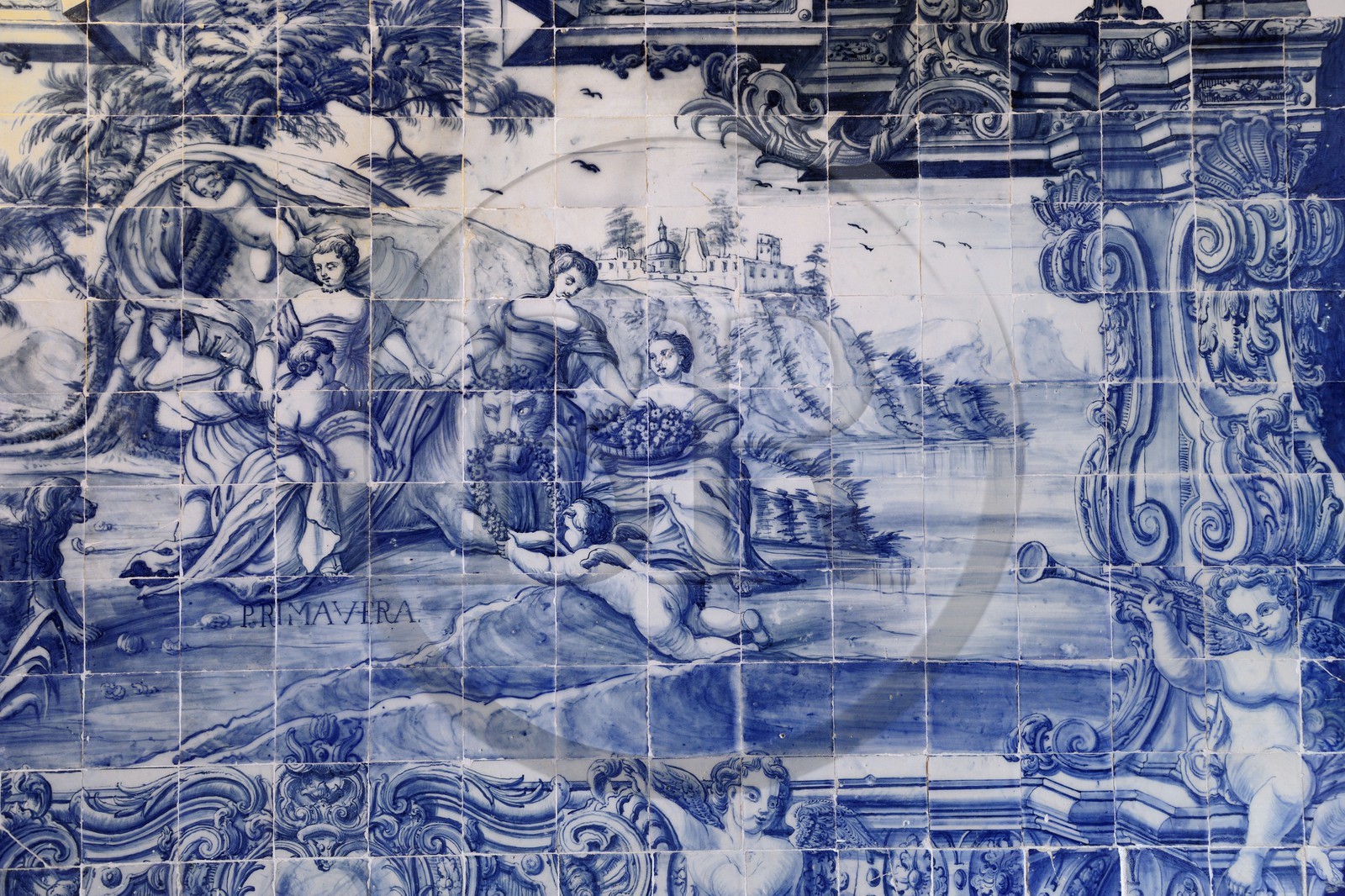 Portugal, région du Minho, Guimaraes, Pousada de Santa Marinha da Costa, azulejos representant le printemps