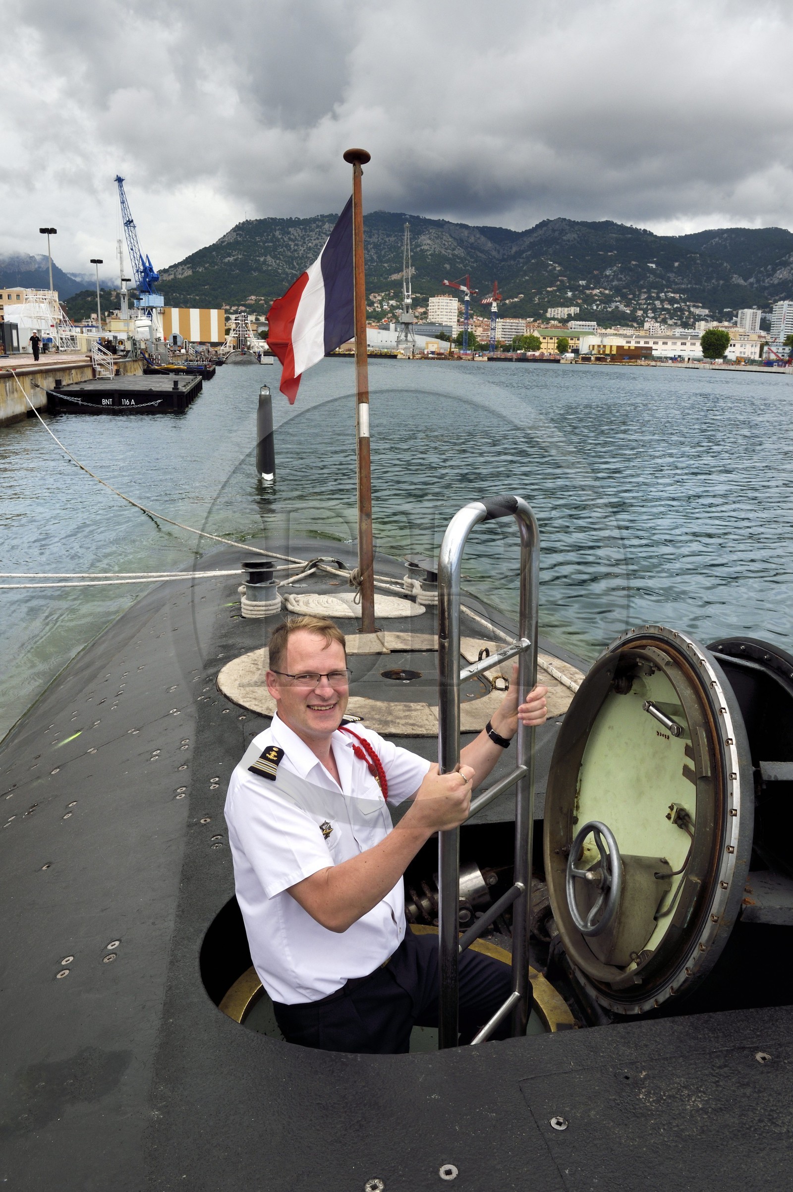France, Var (83), Toulon, la base navale (Arsenal), le capitaine de frégate Nicolas Faure, commandant du sous-marin nucléaire d’attaque (SNA) Casabianca (de type Rubis)