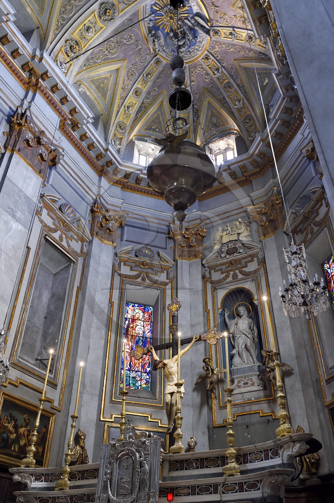France, Haute-Corse (2B), l'église baroque Saint-Jean-Baptiste, rare bas-relief représentant la circoncision du Christ