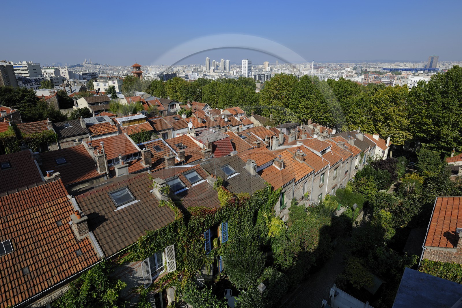 France, Paris (75), 20ème arr, La campagne à Paris du quartier Mouzaïa maisons avec jardins au coeur de la ville
