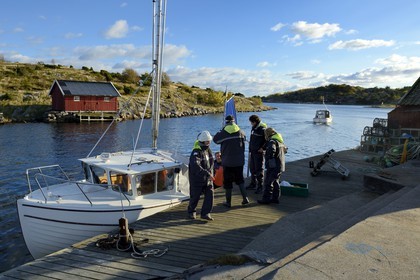 Suède, Västra Götaland, Iles Koster, Sydkoster, port de Ekenäs, retour du Lobster Safari