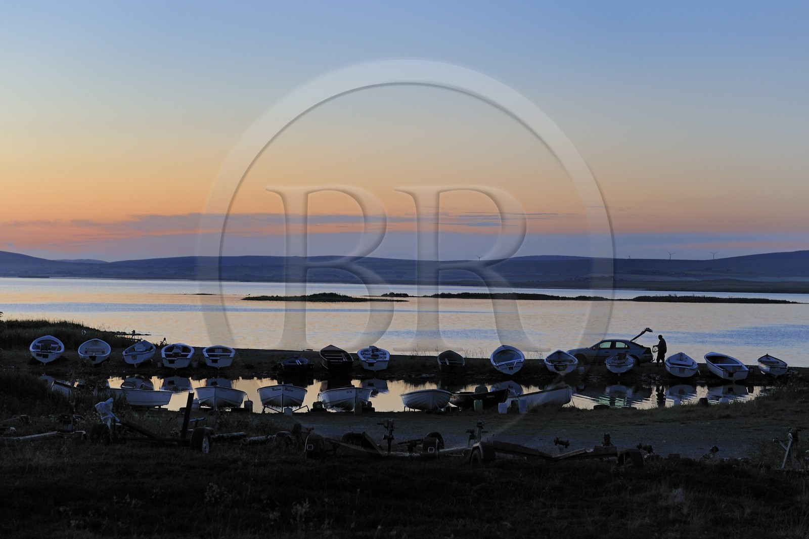 Royaume-Uni, Ecosse, Iles Orcades, Ile de Mainland, port sur le Loch of Stenness