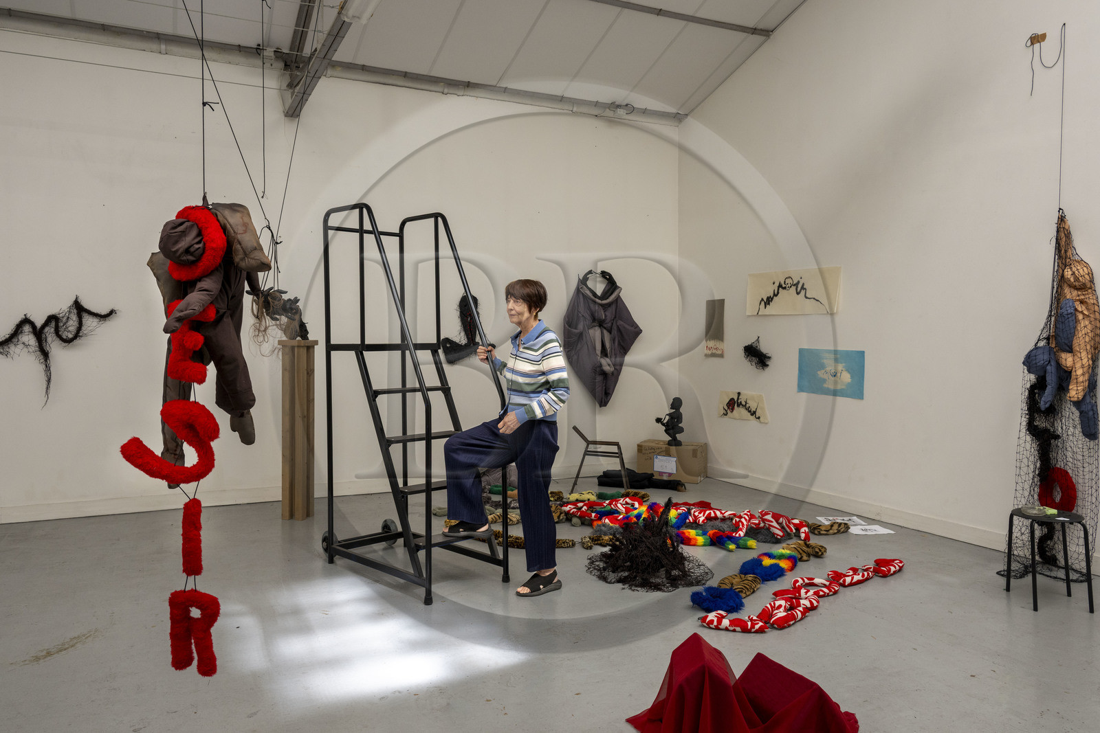France, Hauts-de-Seine (92), Malakoff, l'artiste Annette Messager dans son atelier