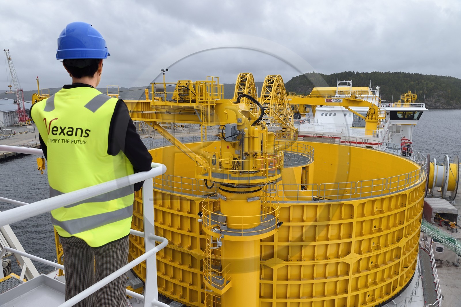 Norway, Ostfold County, Halden, Nexans Aurora cable-laying vessel, the turntable which has the capacity to carry up to 10,000 tonnes of submarine cables
