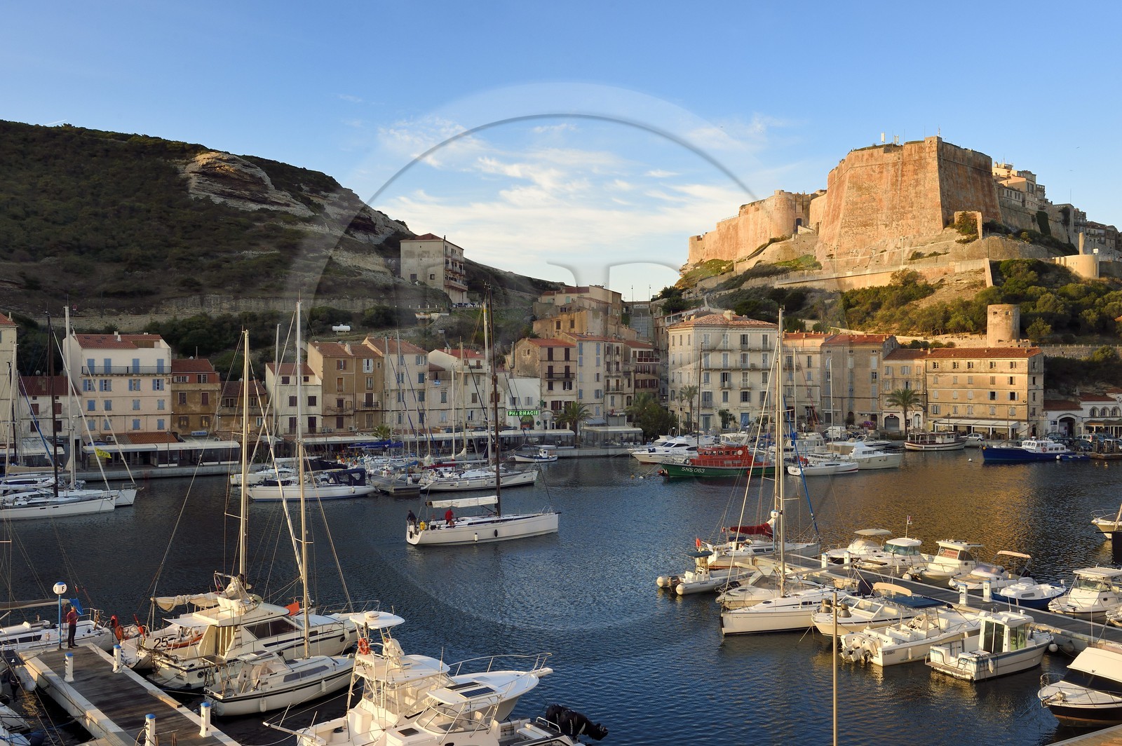 France, Corse du Sud, Bonifacio, the port overlooked by the Citadel in the upper town