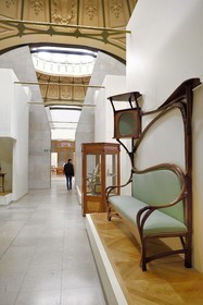 France, Paris, Orsay museum, Art Nouveau furniture, Smoking room bench in 1897 by Hector Guimard