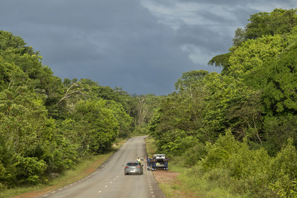 France, Guyane, Mana, la route nationale 1 (N1) reliant Cayenne à Saint-Laurent-du-Maroni, contrôle aléatoire des douanes
