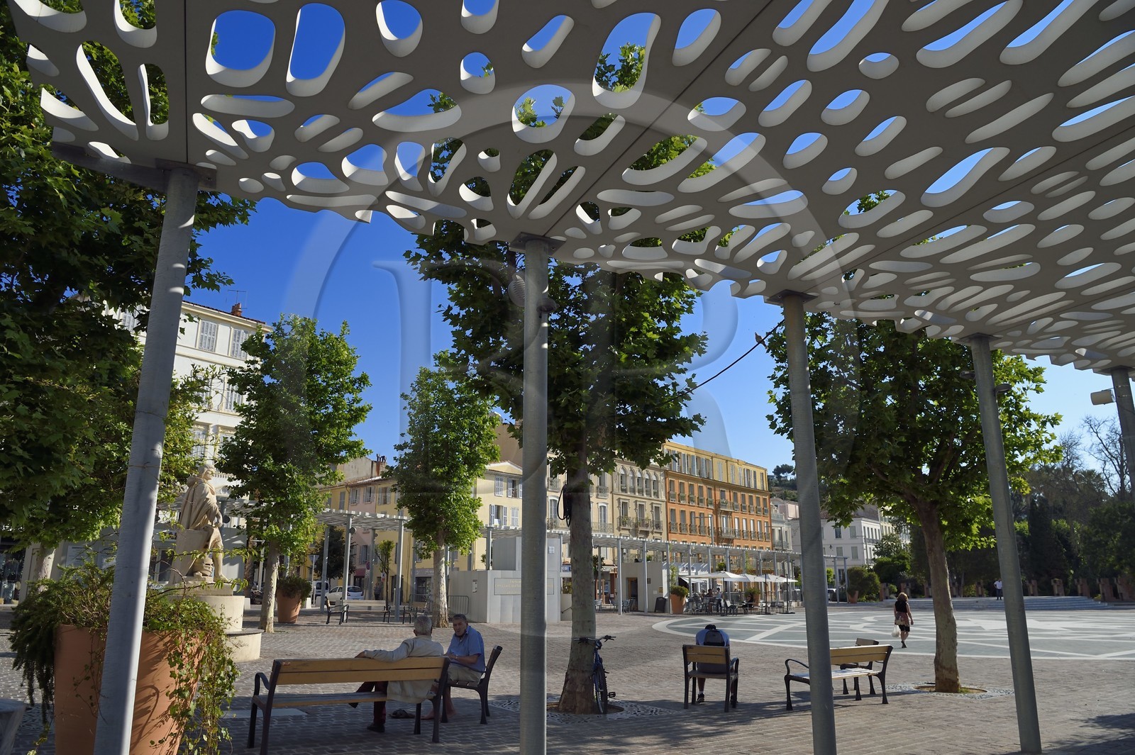 France, Var, Hyeres, requalification of Place Clemenceau by architect Rudy Ricciotti with among others shade shelters
