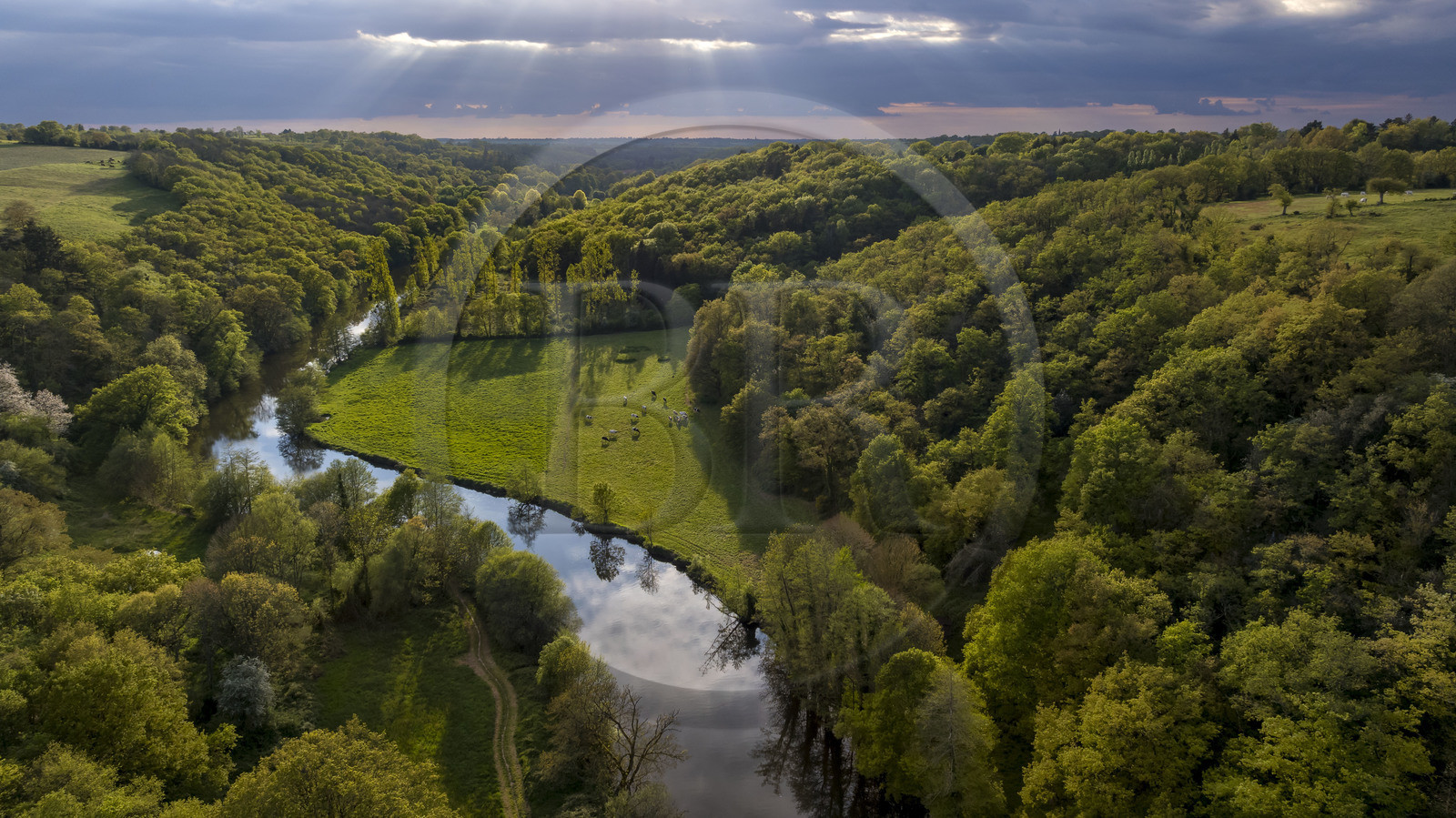 France, Vendée (85), Saint-Aubin-des-Ormeaux, la vallée de la Sèvre Nantaise (vue aérienne)