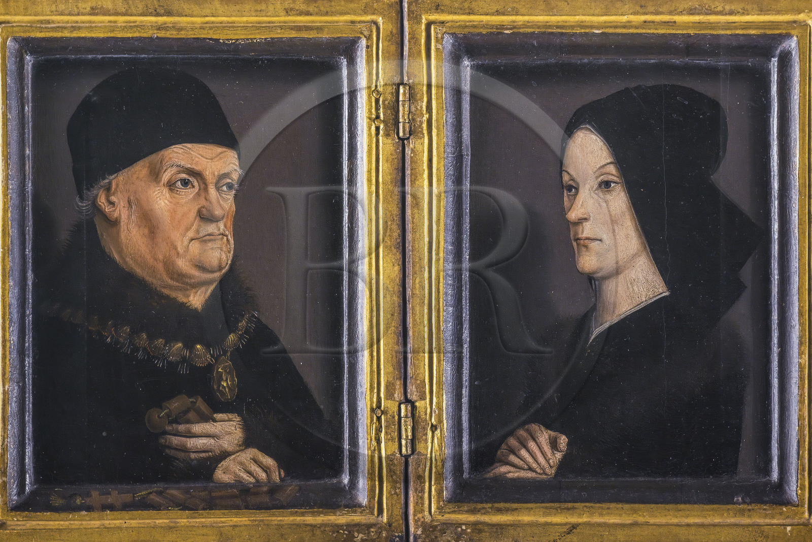 France, Bouches du Rhone, Tarascon, King René's castle dating from the 15th century, painting representing King René and his wife Jeanne