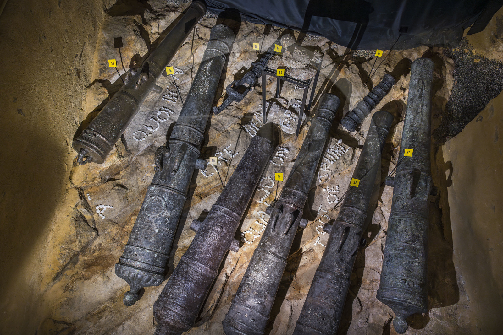 France, Morbihan, Port-Louis, Port Louis Citadel, national maritime museum, part devoted to archeology at sea, cannons from the wreck of the Mauritius, stranded in 1609 off the coast of Gabon