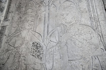 France, Seine Maritime, Rouen, Church of Saint Ouen (12th–15th century), 14th century tumultuous stone of one of the architects of the abbey, funerary slab under which his ashes once rested
