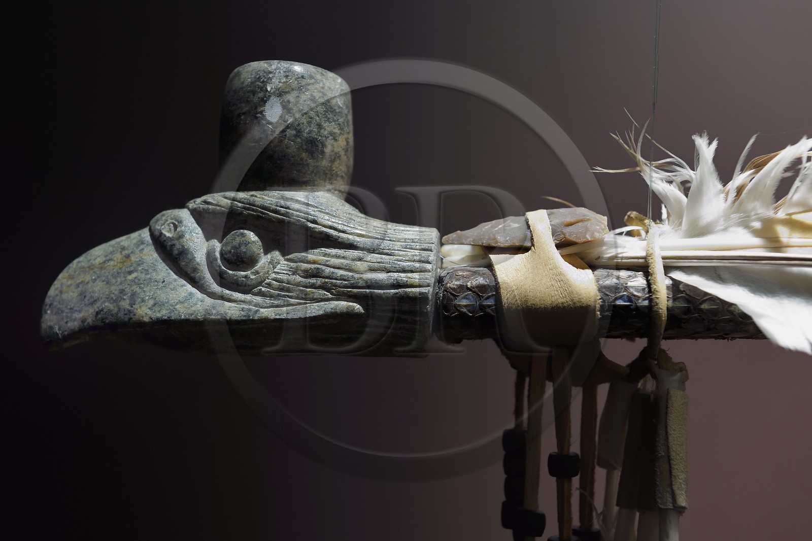 France, Dordogne, purple Perigord, Bergerac, Musee d’anthropologie du tabac (Tobacco Anthropology Museum) in the Peyrarede House built in 1604, pipe head (South Dakota Sioux reservation)