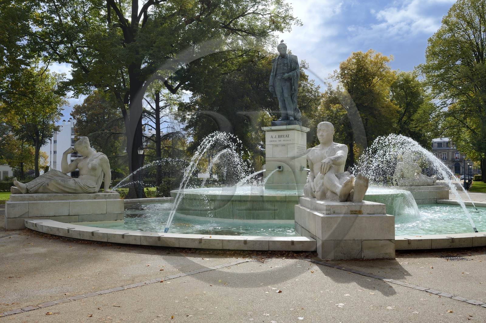 France, Haut Rhin, Colmar, the Fountain Bruat inaugurated in 1864 Champ de Mars in the park, by Auguste Bartholdi