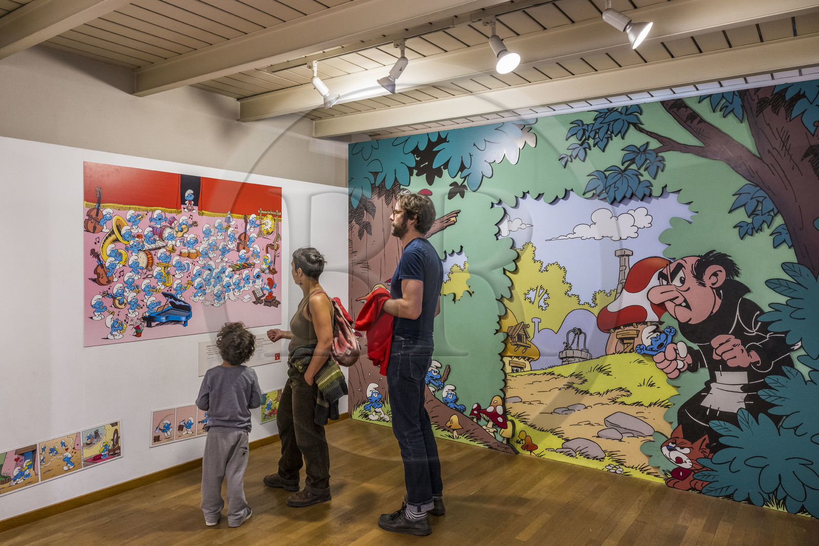 Belgium, Brussels, Belgian Comic Strip Center (Comic Strip Museum) installed in an Art nouveau building designed by Victor Horta in 1906, the smurf in the Peyo space