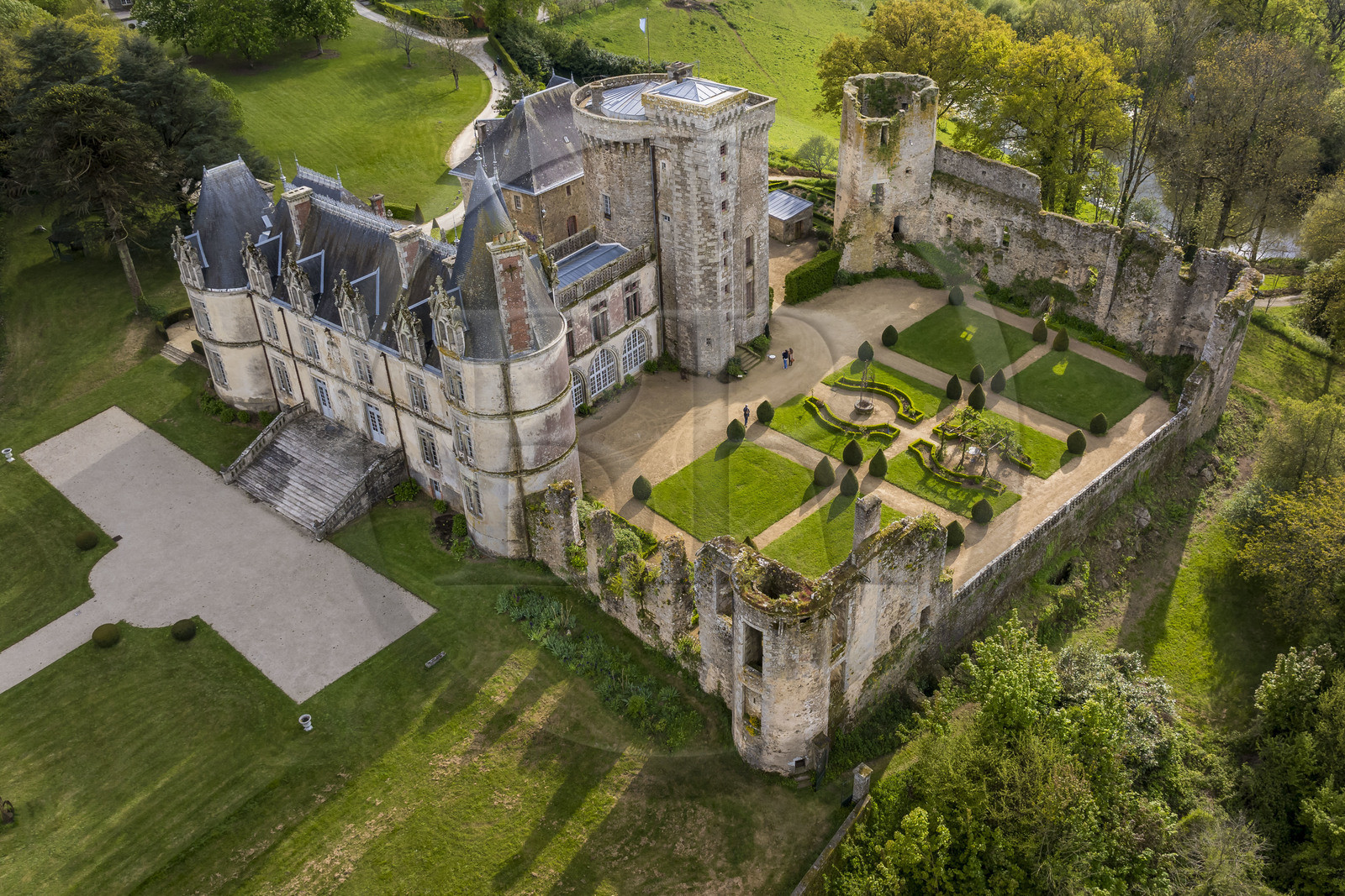 France, Vendee, Sèvremont, the Château de la Flocellière, gite and guest room (aerial view)