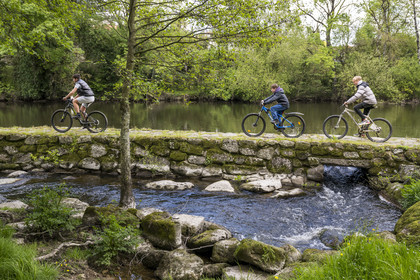 France, Vendee, Cugand, children playing around the Moulin à Foulon de Gaumier on the banks of the Sevre Nantaise river