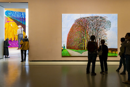 France, Paris (75), Bois de Boulogne, la fondation Louis Vuitton de l'architecte Frank Gehry, exposition David Hockney 25, Bigger Trees nearer Warter, Winter 2008, huile sur 9 toiles