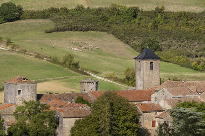 France, Aveyron, Causses and the Cévennes, cultural landscape of Mediterranean agro-pastoralism, listed as World Heritage by UNESCO, Sainte-Eulalie-de-Cernon on the road to Santiago de Compostela