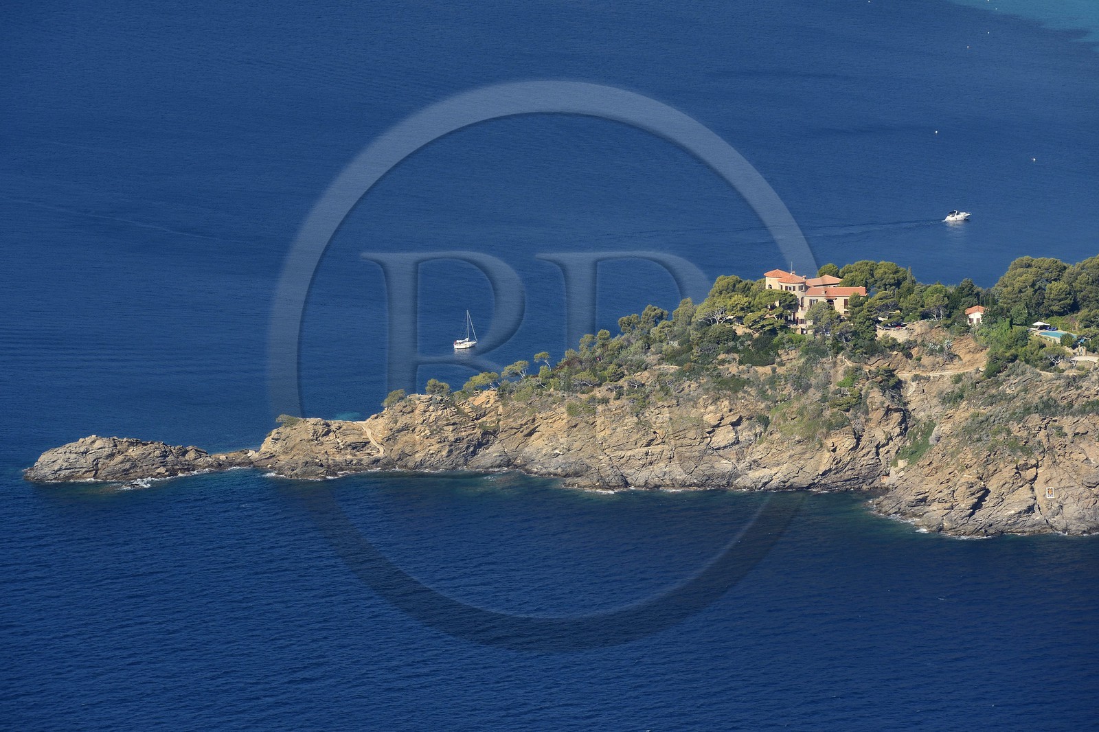 France, Var, Corniche des Maures, Le Lavandou, Cap Nègre, the Faraghi castle owned by the Bruni Tedeschi family (aerial view)