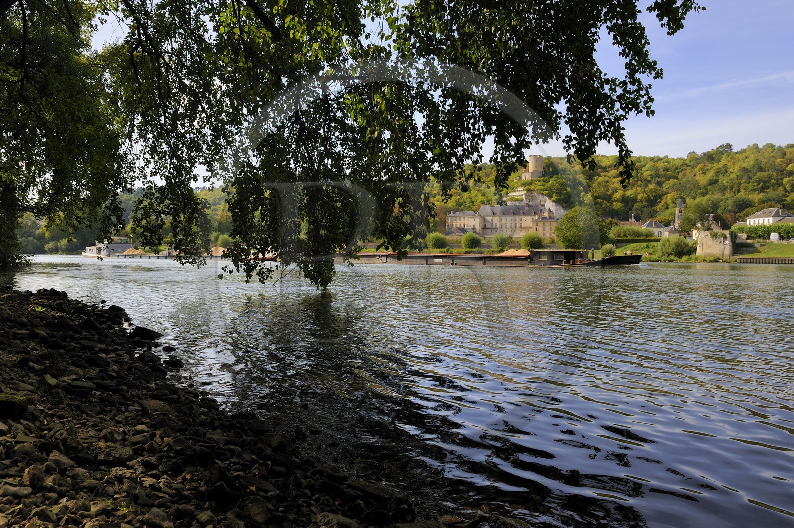 France, Val d'Oise, French Vexin Natural Park, la Roche-Guyon, labelled Les Plus Beaux Villages de France (The Most Beautiful Villages of France), the castle and the Seine river
