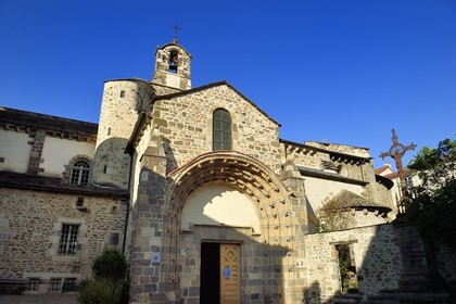 France, Haute Loire, Blesle, labelled Les Plus Beaux Villages de France (The most beautiful villages of France), southern portal of Saint Pierre former abbey church  in Auvergne Romanesque style, Cluniac site