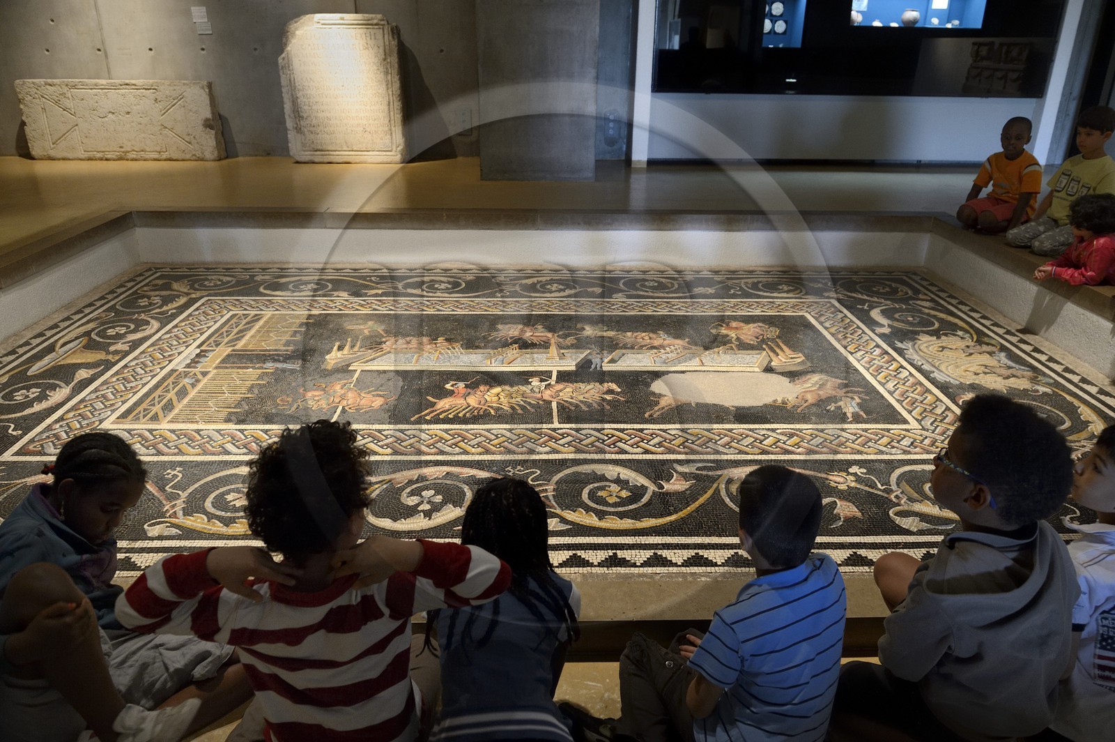 France, Rhone, Lyon, historical site listed as World Heritage by UNESCO, colline de Fourviere, Gallo-Roman Museum of Fourvière, circus games mosaic
