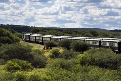 Namibie, région de Otjozondjupa, le train Shongololo express traversant le bush namibien