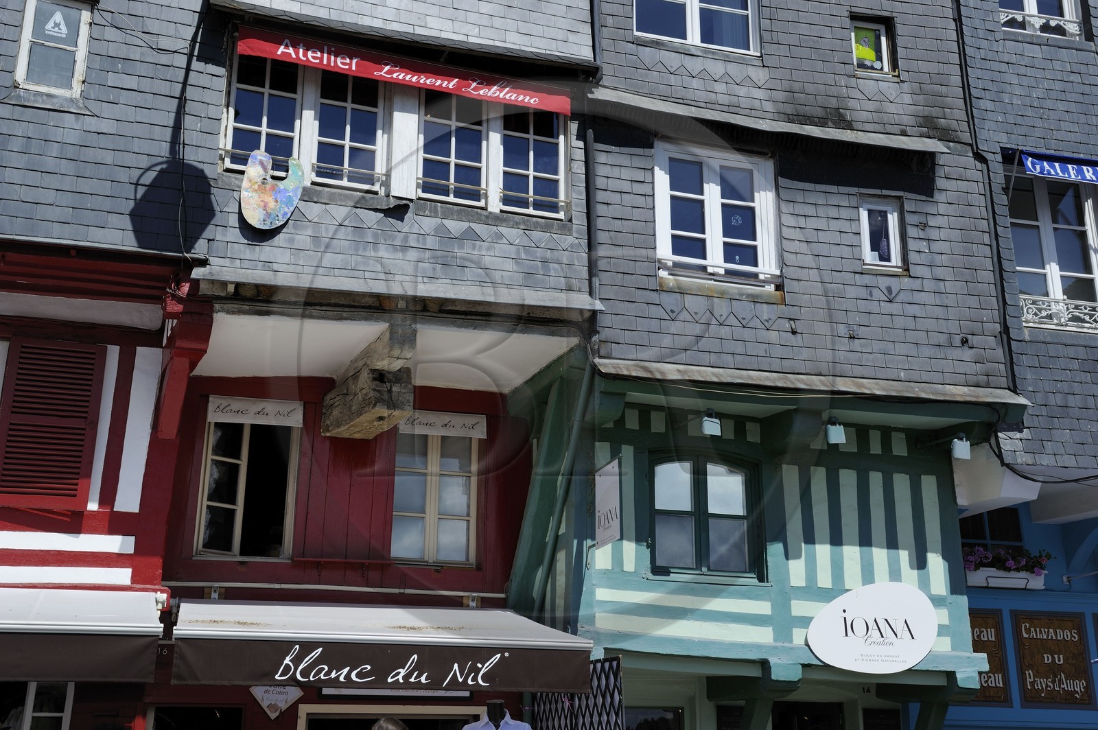France, Calvados, Honfleur, old houses from Sainte Catherine quay on the Vieux-Bassin (Old Basin)