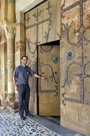France, Haute Loire, Brioude, the Basilica of Saint-Julien de Brioude in Auvergne Romanesque style, the parish priest Pierre de Veyrac