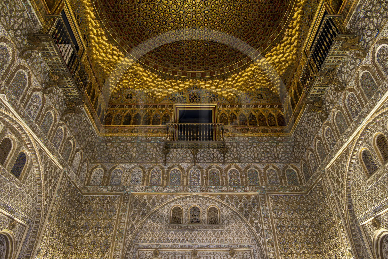 Espagne, Andalousie, Séville, Alcazar de Séville (Reales Alcazares de Sevilla), classé Patrimoine Mondial de l'UNESCO, Palais mudéjar ou de Pierre Ier, salon des Ambassadeurs (salon de Embajadores)