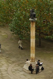 United Kingdom, England, London, Temple Church, equestrian statue of two Templars on a horse in front of Temple Church