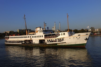 Turkey, Istanbul, Asian side, ferry arriving at the Kadikoy port pier