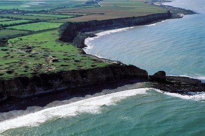 France, Calvados, Hoc headland with bomb holes made by the Normandy landings of the Second World War (aerial view)