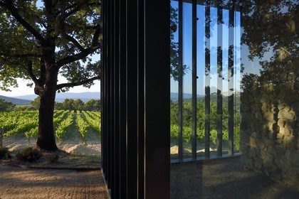 France, Bouches du Rhone,  Le Puy Sainte Reparade, Chateau La Coste vineyard and contemporary art center, ancient chapel set in a glass case by the architect Tadao Antao (Compulsory Mention)