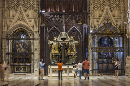 Espagne, Andalousie, Séville, la cathédrale, classé Patrimoine Mondial de l'UNESCO, mausolé de Christophe Colomb (mausoleo de Colon)