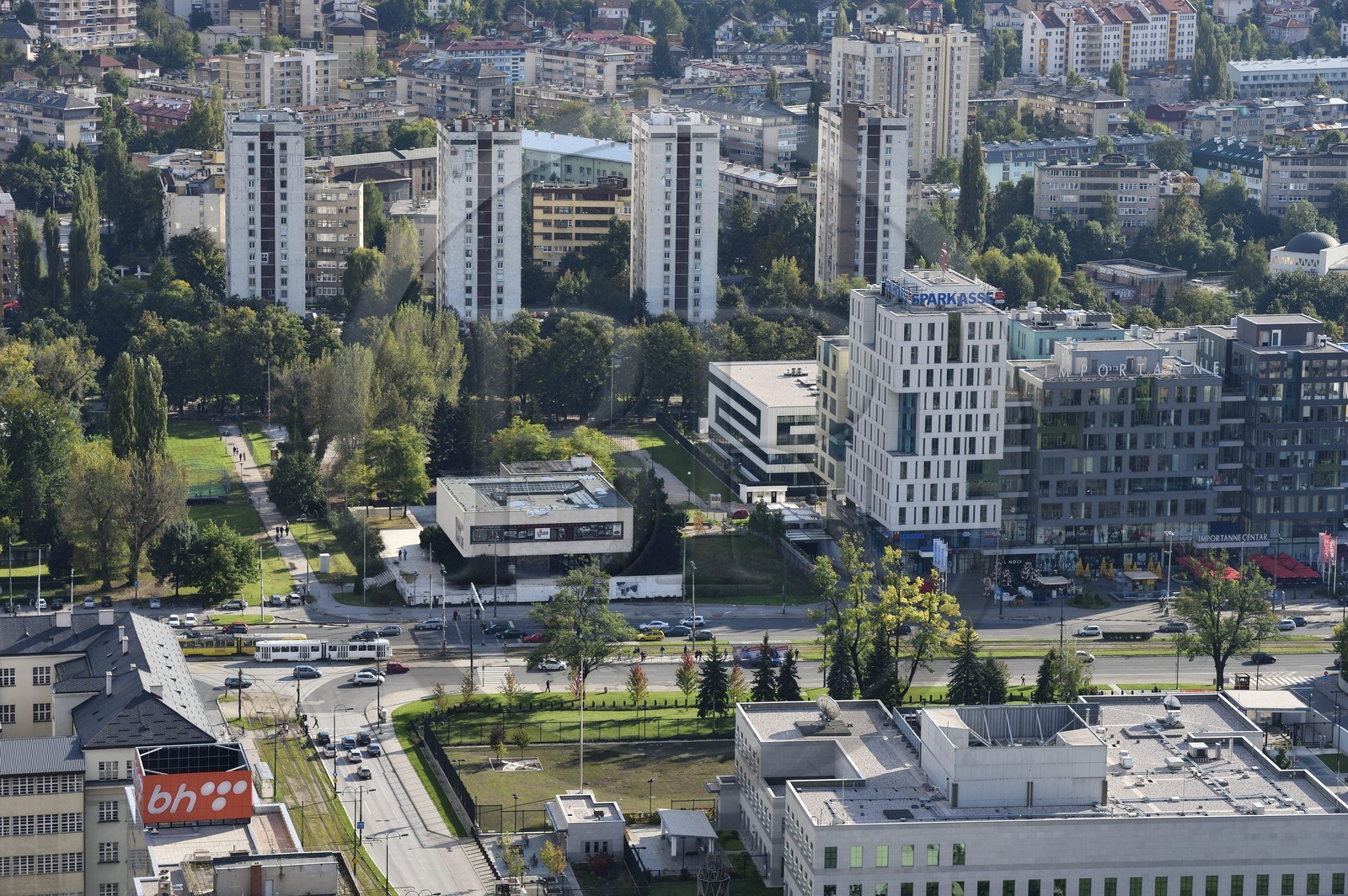 Bosnia and Herzegovina, Sarajevo, Sniper Alley which designated the main street of Sarajevo during the siege of Sarajevo by Serb Army Republic of Bosnia between 1992 and 1996, the four buildings in the background were used by Serbian snipers to shoot passers of the avenue