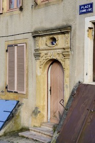 France, Moselle, Moselle Valley, Sierck les Bains, Kettenhofer house (1602) whose lintel bears the attributes of a butcher