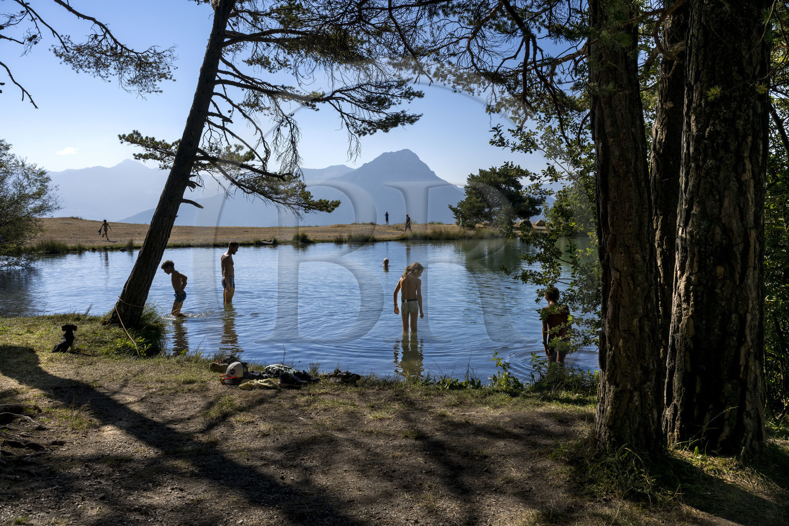 France, Hautes Alpes (05), Saint-Apollinaire, lac de Saint-Apollinaire (1452m) et le sommet du Pic de Morgon (2324 m) en arrière-plan