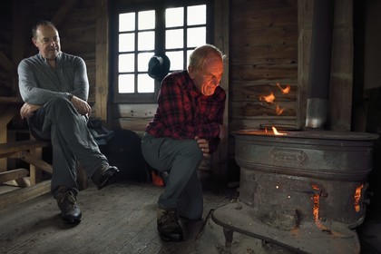 France, Vosges, Ballons des Vosges Regional Natural Park, Saint Maurice sur Moselle, the chalet des cretes, a log shelter built by foresters and open to hikers who can warm themselves around the stove
