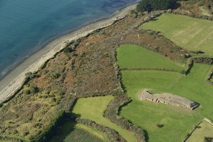 France, Cotes-d'Armor, Kermehelen peninsula (Morlaix Bay), Barnenez cairn, 6000 years old made of two cairns (aerial view)