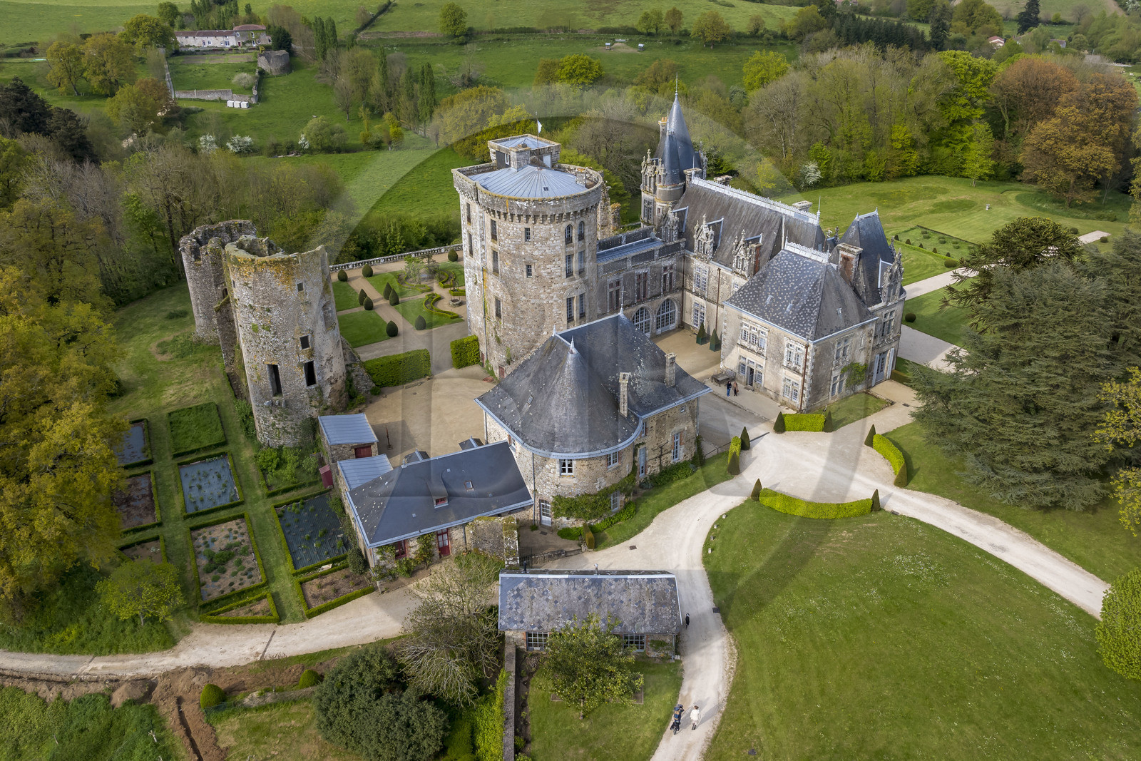 France, Vendee, Sèvremont, the Château de la Flocellière, gite and guest room (aerial view)