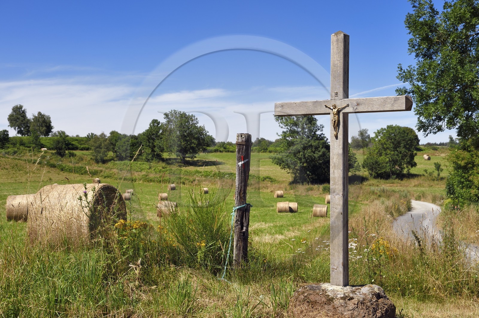 France, Puy de Dome, Saint-Ours-les-Roches, hamlet of Beauregard, Calvary at the edge of the field